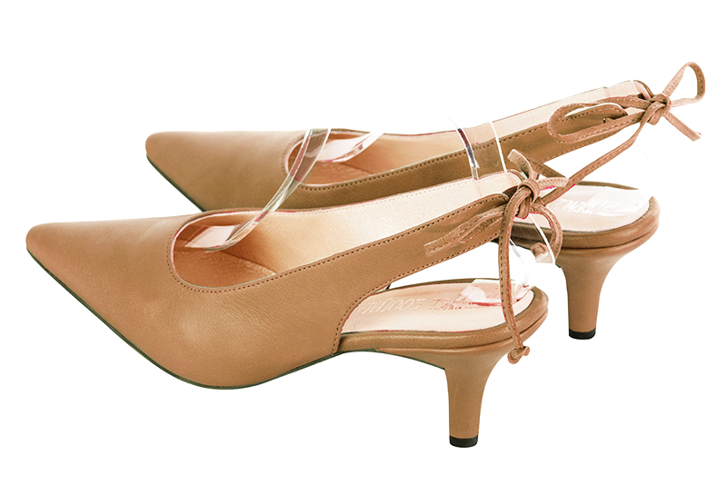 Camel beige women's slingback shoes. Pointed toe. Medium slim heel. Rear view - Florence KOOIJMAN
